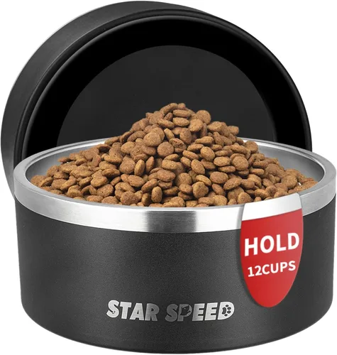 Vista 24 de StarSpeed - Cuencos aislados de acero inoxidable para perros de 24 onzas (color negro)