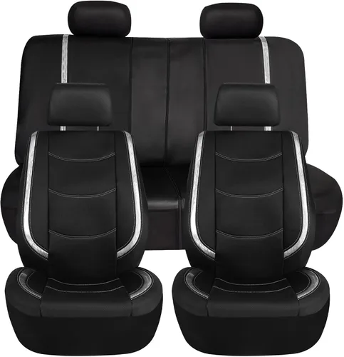 Vista 17 de FH Group - Juego completo de fundas para asientos de auto de cuero sintético, ajuste universal, para asientos frontales con respaldo bajo, Rosa
