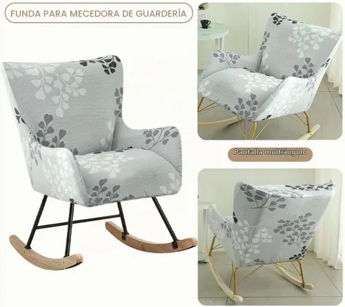 Vista 5 de Funda elástica para silla mecedora de guardería, funda estampada para sillón con acento mecedor, para sala de estar, dormitorio, oficinas, 01