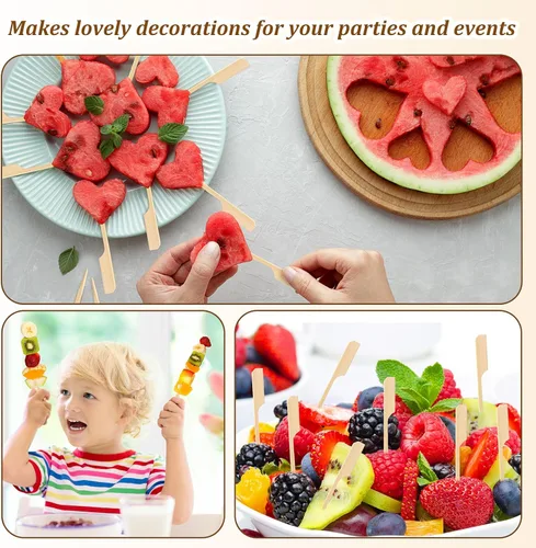 Vista 6 de Minatee 3000 piezas de pinchos de bambú para aperitivos, palillos de dientes, brochetas anchas de madera para brochetas de cóctel, kababs de frutas