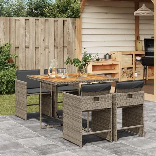 Vista 24 de Beige 5-Piece Outdoor Patio Dining Set with Foldable Chairs Cream Cushions Poly Rattan Furniture for Compact Storage Garden Backyard Balcony Use