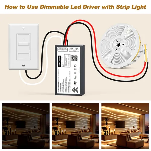 Vista 3 de Controlador LED regulable de 12 V, transformador LED Triac ELV/MLV de 60 W compatible con interruptores Lutron y Leviton, fuente de alimentación