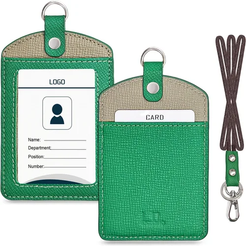 Vista 24 de Boshiho. Funda vertical, de piel, para tarjeta de identificación con cordón resistente., Negro