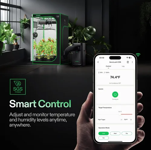 Vista 9 de VIVOSUN AeroLush C08 - Aire acondicionado inteligente, 8000BTU, función 4 en 1, con sonda de sensor de temperatura y humedad, control remoto