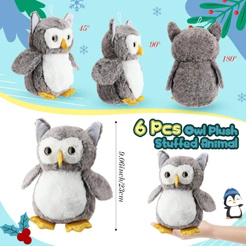 Vista 2 de Jenaai 6 piezas de animales de peluche de búho para bebés, juguete de peluche suave, búho relleno, recuerdos de fiesta de mago para niños pequeños