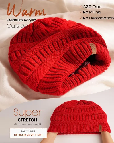 Vista 45 de FURTALK Gorro de invierno para mujer, con forro de satén, tejido trenzado, grueso, holgado, gorro cálido