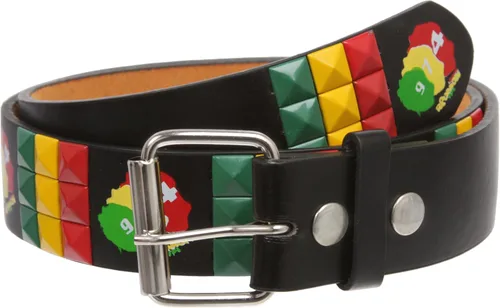 Vista 5 de Cinturón de piel con tachuelas Snap On, estilo punk, con estrella y pirámide, diseño de cuadros a cuadros Negro/Blanco