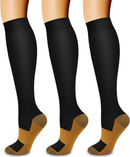 Vista 29 de Paquete de 3 pares de calcetines de compresión médica para mejorar la circulación de mujeres y hombres, para correr, hacer deporte y amamantar