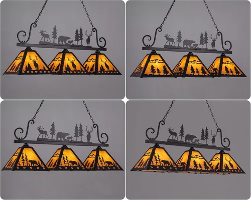 Vista 6 de TOCHIC Tiffany - Lámpara de mesa de billar, 3 luces vintage para comedor, cocina, isla de cocina, lámpara de mesa rústica para sala de juegos, sala