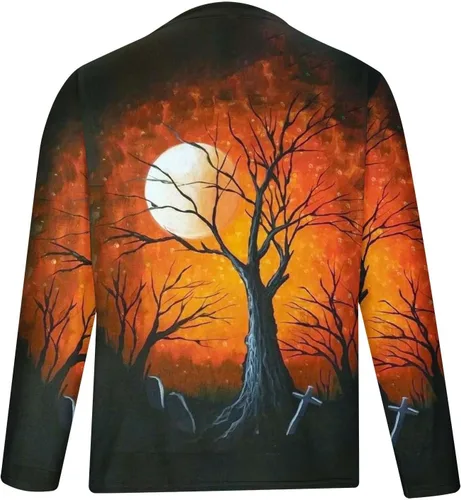 Vista 3 de Camisetas de Halloween para hombre, manga larga, estampado casual, camisetas gráficas, camisetas de entrenamiento muscular, sudaderas con cuello