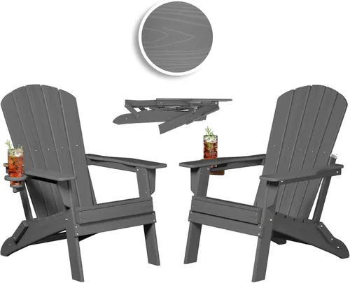 Vista 30 de Plawdlik Juego de 10 sillas plegables Adirondack con textura de madera, HDPE pesado para todo tipo de clima, juego cómodo junto a la piscina, patio