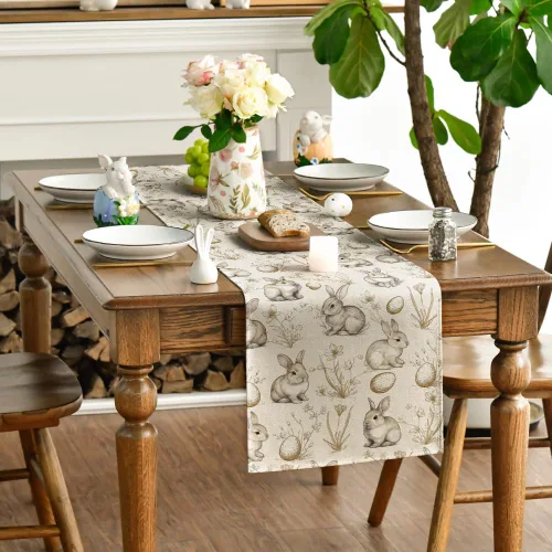 Vista 3 de Artoid Mode Camino de mesa de Pascua floral de 7.33 oz/m² (7.41 oz/m²), flores de primavera de temporada, decoración de mesa de comedor