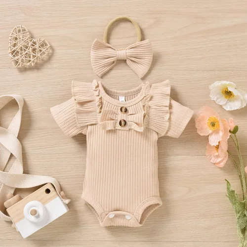 Vista 11 de Aalizzwell Body de manga corta para bebé niña con pantalones cortos acanalados