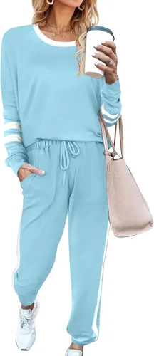Vista 42 de Aloodor conjunto deportivo de 2 piezas para mujer, con sudadera con cuello redondo, sin botones