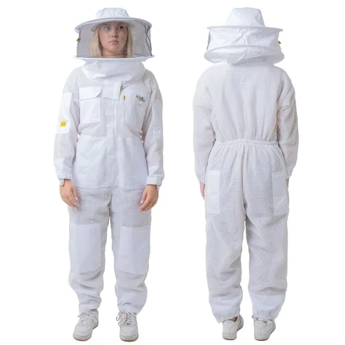 Vista 6 de Traje Apicular Ventilado de Tres Capas de Malla, Traje de Apicultor a Prueba de Picaduras con Velo de Esgrima y Sombrero de Ala Redonda