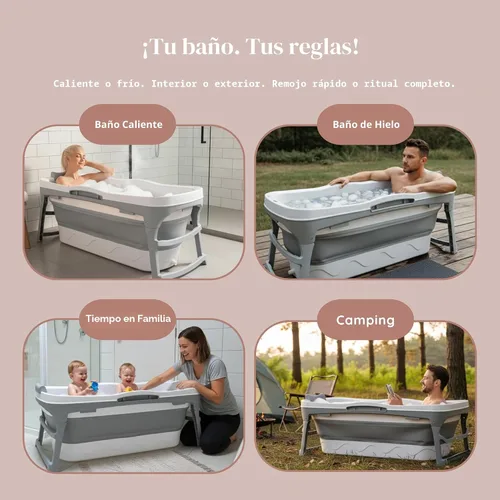 Vista 7 de Bañera portátil para adultos: bañera plegable extragrande de 56 pulgadas. Diseño ergonómico para el baño relajante definitivo, baño de hielo. Ideal