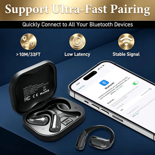 Vista 6 de Auriculares de oído abierto, auriculares inalámbricos con pantalla digital Negro