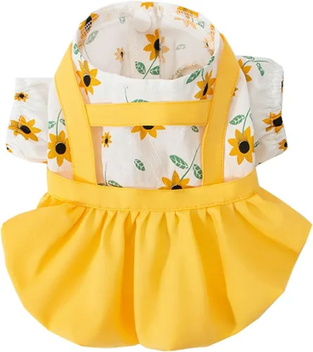 Vista 9 de Vestido para perro con manga abombada, amarillo limón, girasol, piña, a cuadros, ropa de verano para perros pequeños y niñas Botón de amor