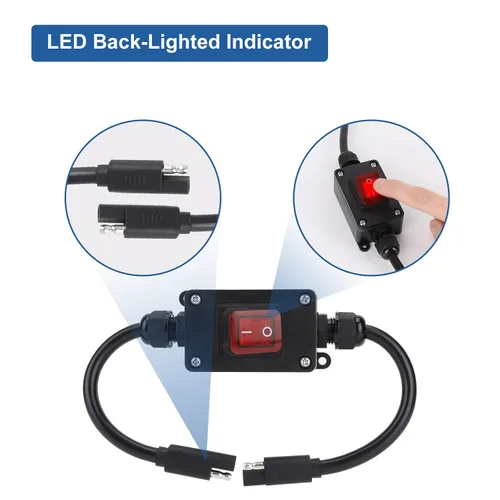 Vista 4 de Interruptor de alimentación en línea de 12 V, conector SAE impermeable briidea IP65 con indicador LED retroiluminado, cable de 14 AWG, ideal