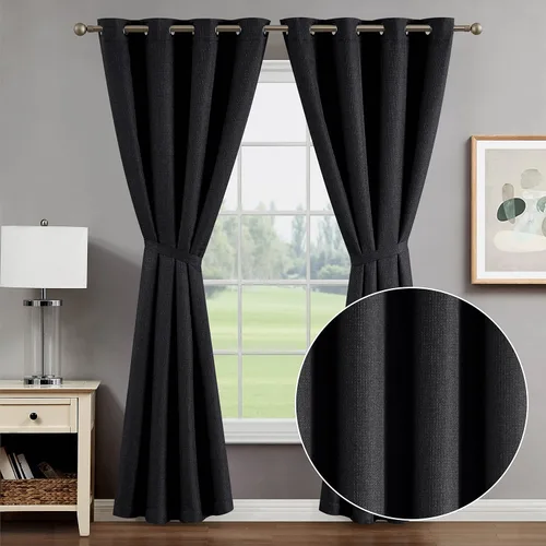 Vista 8 de Cortinas opacas (2 paneles, 50 x 96 pulgadas, azul) Cortinas con aislamiento térmico para oscurecer la habitación con alzapaños, cortinas de ventana