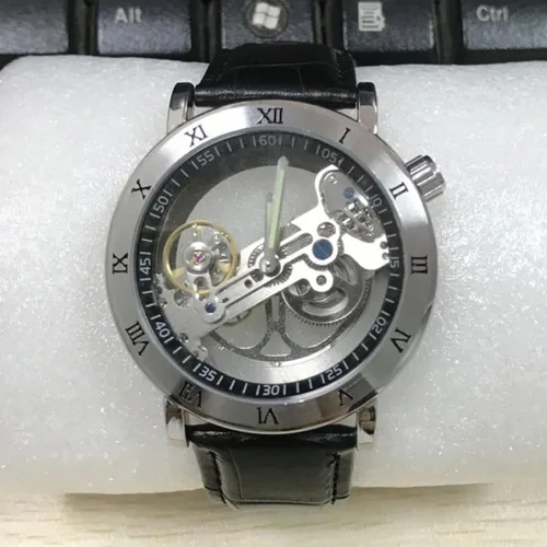 Vista 6 de Reloj mecánico automático para hombre, reloj de pulsera de acero inoxidable esqueleto de cuerda automática,Relojes de diseño de esfera transparente