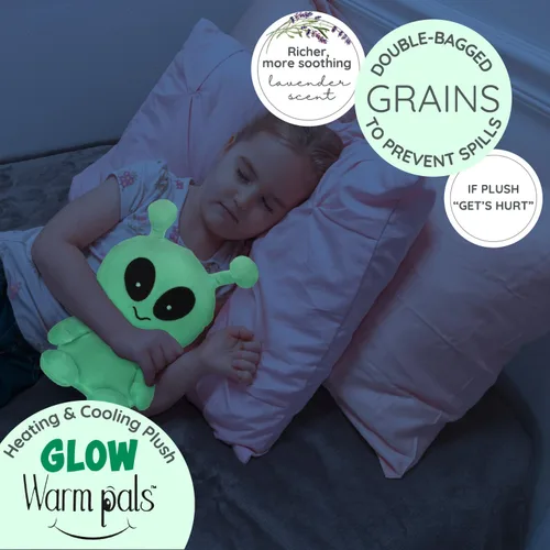 Vista 2 de 1i4 Group Warm Pals - Peluche alienígena que brilla en la oscuridad, apto para microondas y con peso, peluche térmico para calidez, juguete lindo