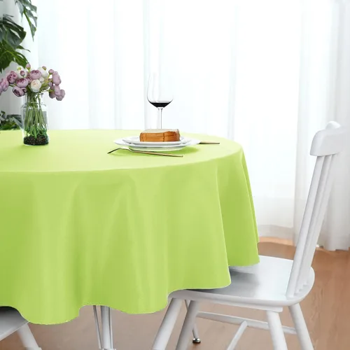 Vista 5 de FOLINS&HOME Mantel redondo de poliéster verde manzana de 48 pulgadas impermeable de alta resistencia sin arrugas, tela circular para mesa, a prueba