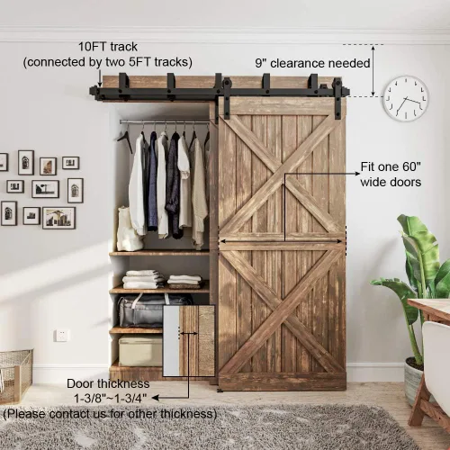 Vista 3 de WINSOON Kit de herrajes para puertas de madera de granero de 4 a 16 pies, diseño de plegado, soporte de montaje en pared para puertas de madera