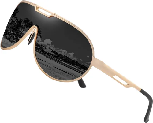 Vista 11 de TEAPLMTT Gafas de sol polarizadas estilo aviador retro para hombre, montura metálica Al-mg ultraligeras Negro/Gris