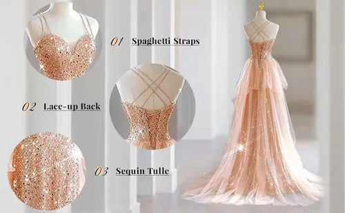 Vista 4 de Vestidos de novia de lentejuelas 2024, vestido largo de baile para mujer, vestido de graduación de tul brillante, vestido de fiesta con abertura