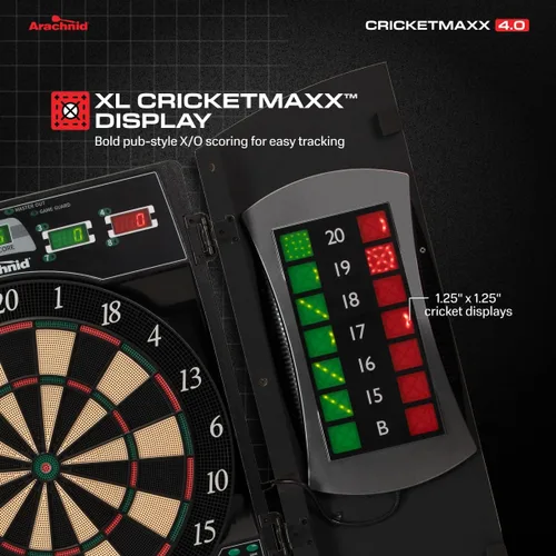 Vista 10 de Arachnid Cricket Maxx 4.0 - Juego de tablero de dardos electrónico, color negro
