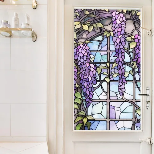 Vista 8 de Película de Ventana de Vidrio Emplomado Wisteria Esmerilada, Adhesivo Estático Engrosado para Ventana, Adhesivo de Ventana No Adhesivo