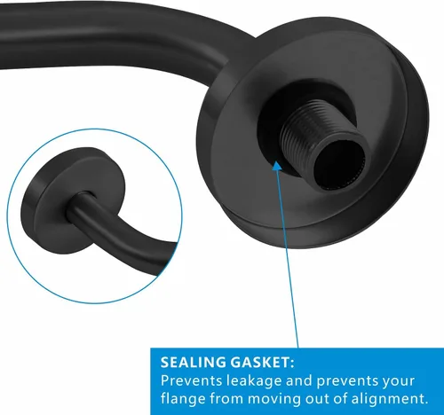 Vista 2 de Brazo de ducha Voolan con brida y cinta de teflón, brazo de cabezal de ducha extensible para cabezal de ducha fijo de baño, acero inoxidable sólido