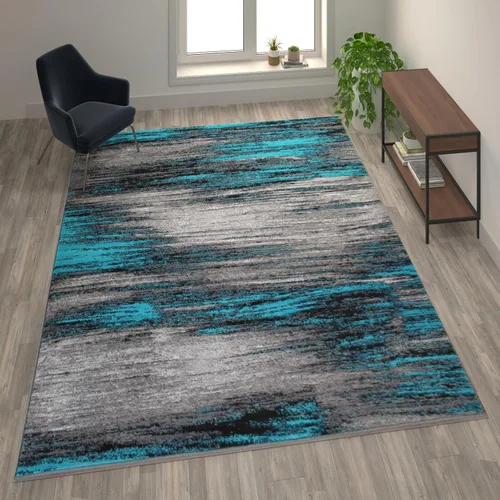 Vista 39 de Flash Furniture Rylan Collection - Alfombra contemporánea de olefinas azules, de pelo alto, 2 x 10 pies, respaldo de yute, pasillo, entrada