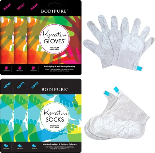 Vista 8 de Bodipure Máscara prémium para manos y pies Guantes y calcetines hidratantes Kertain Hidratante manos secas y apagadas, talones agrietados