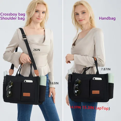 Vista 3 de Bolso de mano para mujer con compartimentos, bolso grande de lona para mujer, bolso cruzado de trabajo, portátil, bolsa de libros, bolsos de hombro