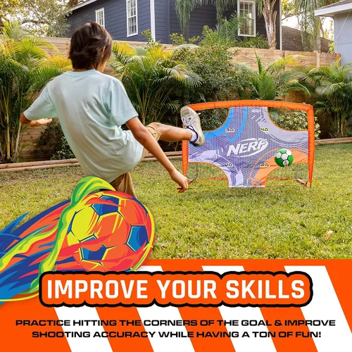 Vista 3 de NERF Mini portería de fútbol para niños + objetivo de tiro, portería de fútbol portátil desplegable Proshot con objetivo integrado, portería 2 en 1