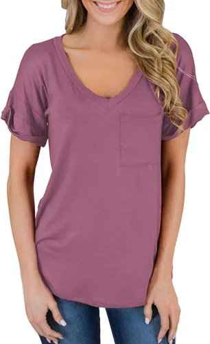 Vista 3 de Miholl Camiseta holgada, informal, de manga corta, con cuello en V, para mujer