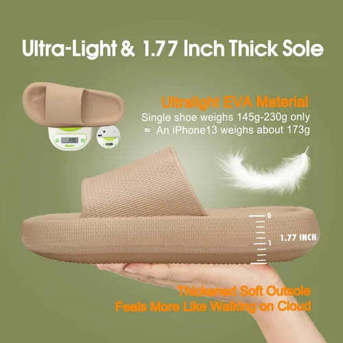 Vista 4 de EQUICK Pantuflas de almohada Cloud Slides para mujeres y hombres, pantuflas de ducha y de baño, ultrasuaves, suela gruesa acolchada
