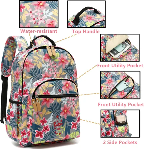 Vista 49 de Leaper Mochila para laptop para mujer: linda mochila floral para escuela, universidad, viajes, trabajo, mochila ligera para niños, Negro margarita