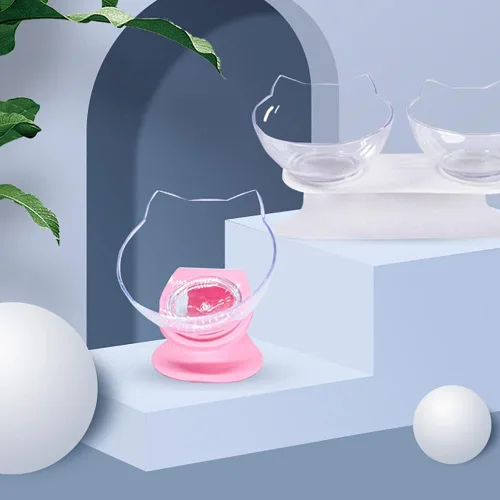 Vista 4 de Luck Dawn Cuenco elevado para gatos con soporte elevado, diseño inclinado de 15 grados, soporte protector de cuello elevado para alimentos