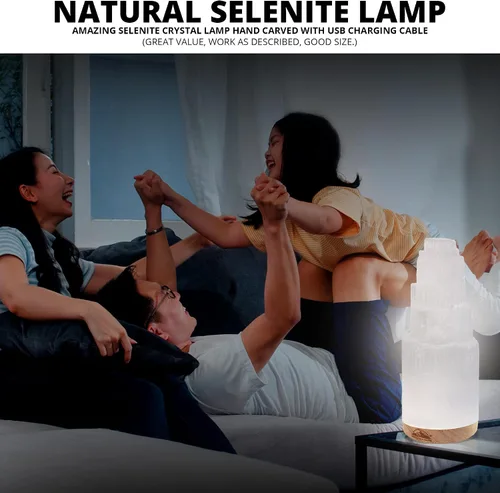 Vista 5 de Himalayan Glow WBM Lámpara de Cristal de Selenita de 20 cm, Lámpara Rascacielos Marroquí, Cristales y Piedras Curativas para Sanación y Meditación