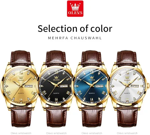 Vista 9 de OLEVS Tienda Watches, reloj de cuero marrón para hombre, reloj de fecha para hombre, reloj luminoso para hombre, reloj de vestir para hombre, reloj