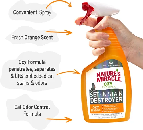Vista 5 de Nature's Miracle Removedor de manchas y olor solo para gatos con Oxy, 710 ml