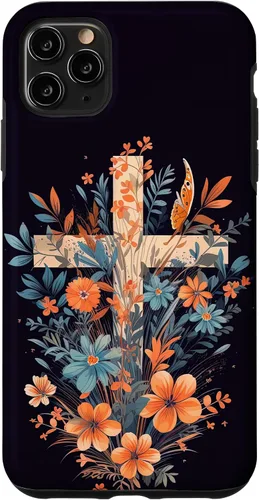 Vista 13 de Boho Floral Christian Cross Jesus God Wild Flower Women Case for iPhone 16