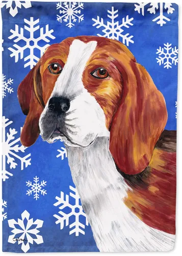Vista 291 de Caroline's Treasures SC9374GF Bulldog English Snow flakes Holiday Garden Flag Buzón Bandera decorativa para patio exterior, patio, obras de arte