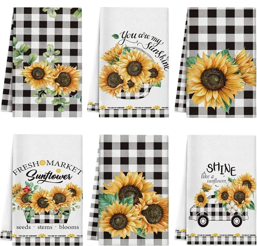 Vista 13 de Redbaker Juego de 6 toallas de cocina en blanco y negro con línea de arte abstracto, paños de cocina florales, paños de cocina modernos de mediados