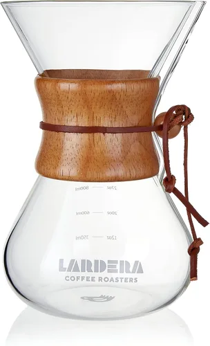 Vista 2 de Lardera Icónica cafetera de cristal de seis tazas con collar de madera, 27 onzas