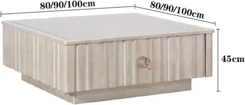 Vista 3 de Mesa de té para sala de estar, mesa de centro cuadrada de mármol, mesa de café retro para el hogar, mesa de centro con cajón de almacenamiento
