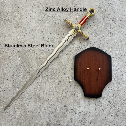 Vista 5 de Espada ceremonial masónica medieval de acero inoxidable de 39.8 pulgadas con placa de exhibición para colección, cosplay